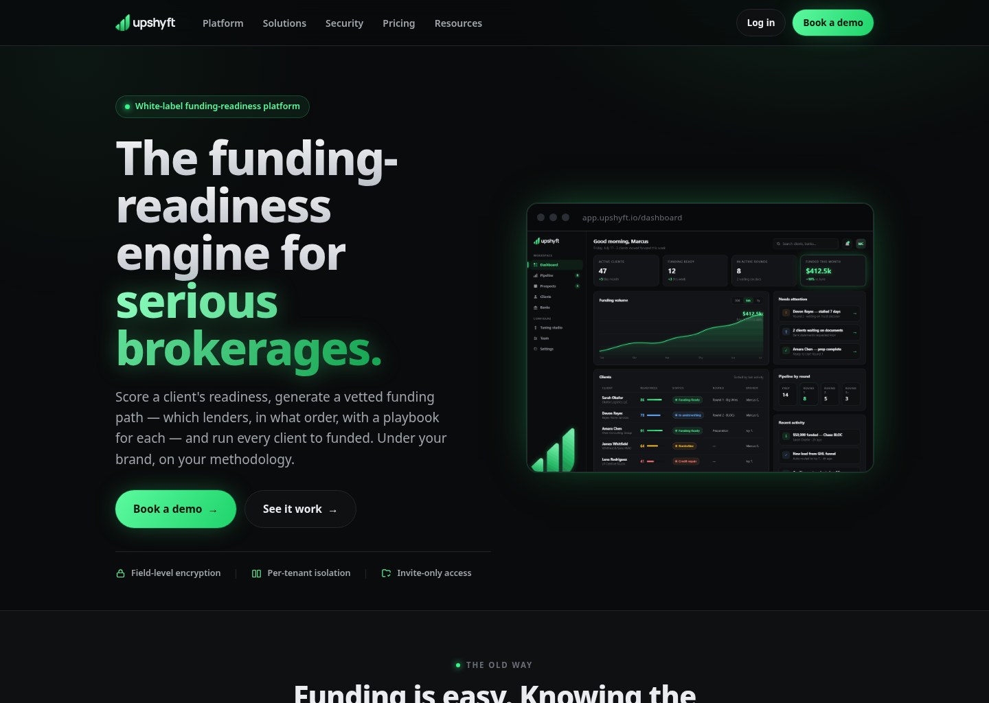 UpShyft website homepage