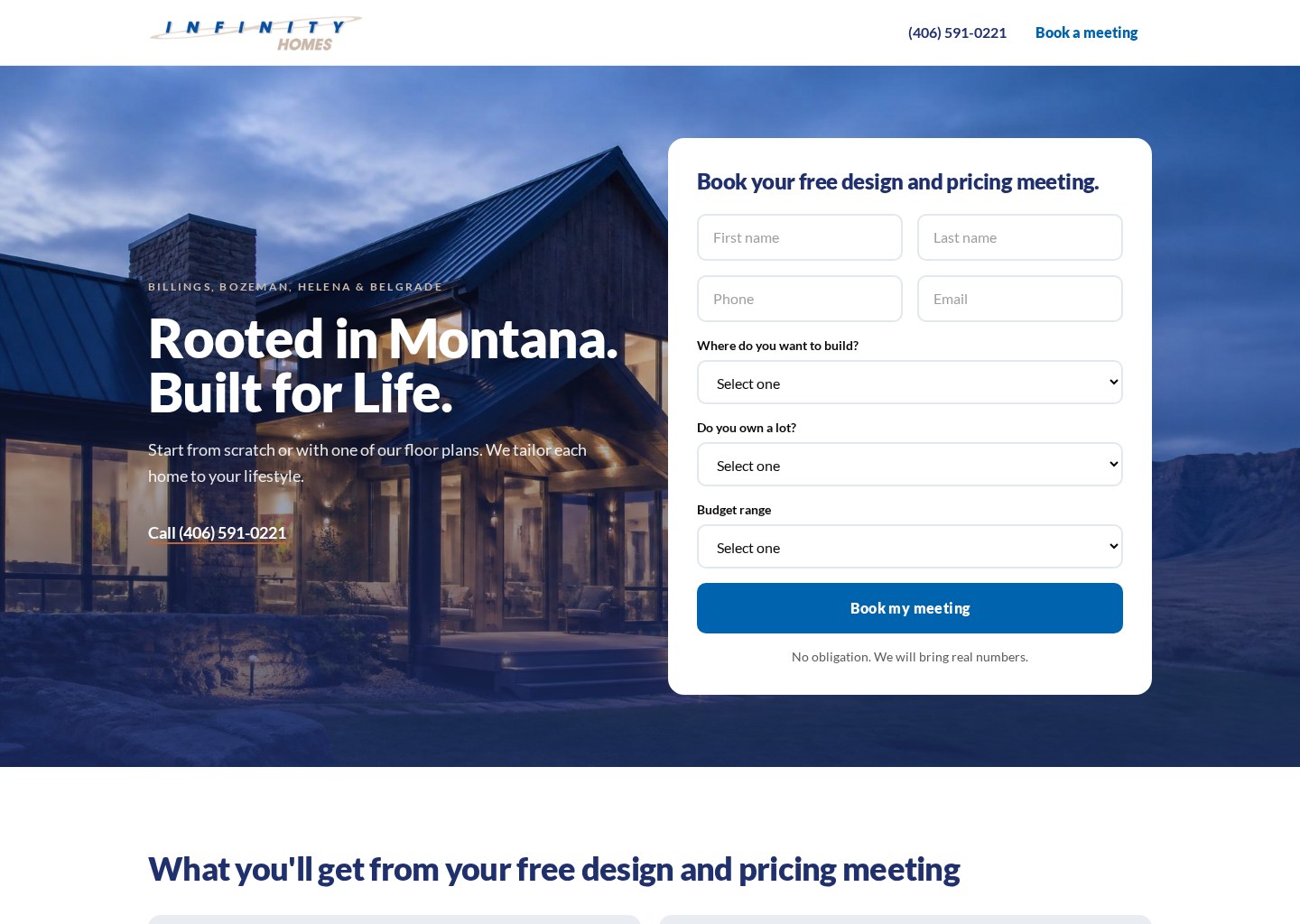 Infinity Homes website homepage